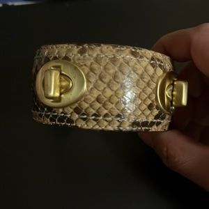 Coach Turnlock Leather Snakeskin Bracelet